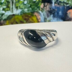 Vintage SOMA Black Enamel Sterling Silver Modernist Signet Ring (6.5)
